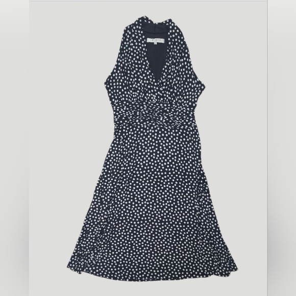 Evan Picone Pin Up Halter Fit Flare Polka Dot Swing Ruched Dress Size 10 - Picture 11 of 12